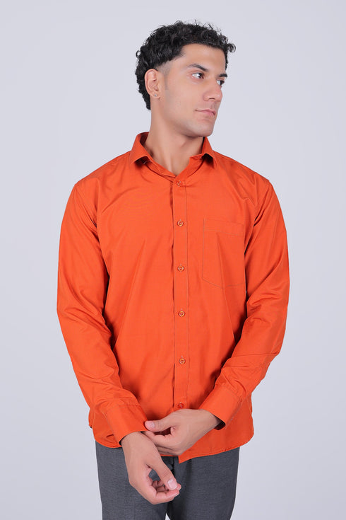 Veshbhoshaa Bluebird Vibrant Orange Men'S Office Shirt